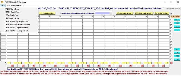 Startbildschirm von TXTCSVtoADIF.exe